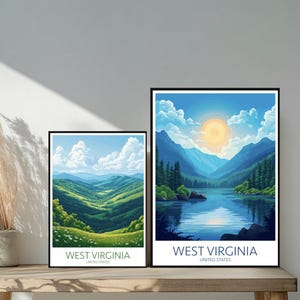Affiche de voyage de Virginie-Occidentale aux États-Unis - Destinations emblématiques inspirées d'un mur unique - Décoration d'intérieur moderne - Cadeau parfait pour les amateurs de voyage