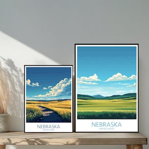 Poster de voyage Nebraska, États-Unis - Destinations emblématiques inspirées d'un mur unique - Décoration d'intérieur moderne Omaha - Cadeau parfait pour les amateurs de voyage
