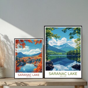Poster de voyage Saranac Lake New York USA - oeuvre d'art murale unique inspirée de destinations emblématiques - décoration d'intérieur moderne - cadeau parfait pour les amateurs de voyage