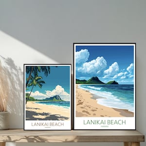 Poster de voyage sur la plage de Lanikai - destinations emblématiques inspirées d'un mur unique - décoration d'intérieur moderne sur la mer d'Hawaï Honolulu - cadeau parfait pour les amateurs de voyage