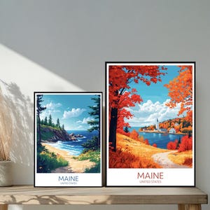 Poster de voyage dans le Maine, États-Unis - destinations emblématiques uniques inspirées d'un mur - décoration d'intérieur moderne de la Nouvelle-Angleterre - cadeau parfait pour les amateurs de voyage