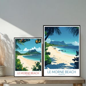Poster de voyage sur la plage du Morne - Destinations emblématiques inspirées d'un mur - Décoration d'intérieur moderne Ile Maurice - Cadeau parfait pour les amateurs de voyage