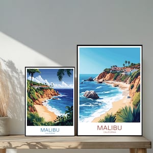Affiche de voyage à Malibu, Californie, États-Unis - Destinations emblématiques inspirées d'un mur unique - Décoration d'intérieur moderne - Cadeau parfait pour les amateurs de voyage