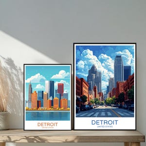 Poster de voyage Detroit Michigan États-Unis - destinations emblématiques inspirées d'art mural unique - décoration d'intérieur moderne - cadeau parfait pour les amateurs de voyage