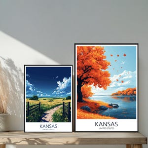 Poster de voyage Kansas États-Unis - Destinations emblématiques uniques inspirées d'un mur - Décoration d'intérieur moderne Topeka USA - Cadeau parfait pour les amateurs de voyage