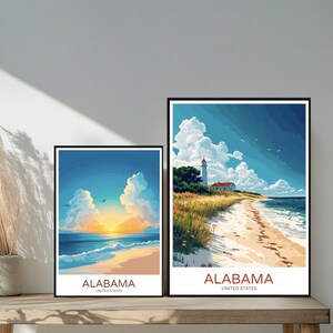 Poster de voyage en Alabama, États-Unis - destinations emblématiques uniques inspirées d'un mur - décoration d'intérieur moderne Montgomery - cadeau parfait pour les amateurs de voyage