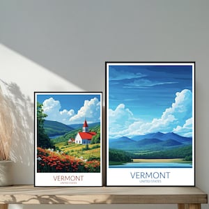 Poster de voyage du Vermont aux États-Unis - destinations emblématiques inspirées d'un mur unique - décoration d'intérieur moderne de Montpellier - cadeau parfait pour les amateurs de voyage