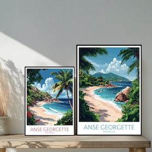 Anse Georgette Beach Travel Poster - Unieke, op de muur geïnspireerde iconische bestemmingen - Seychellen Modern Home Decor - Perfect cadeau Reisliefhebbers