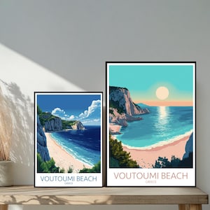 Poster de voyage sur la plage de Voutoumi - Destinations emblématiques inspirées d'un mur unique - Décoration d'intérieur moderne Antipaxos de la Grèce - Cadeau parfait pour les amateurs de voyage