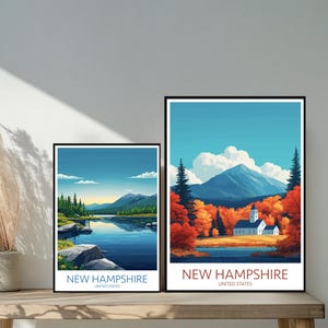 Poster de voyage du New Hampshire aux États-Unis - destinations emblématiques uniques inspirées d'un mur - décoration d'intérieur moderne et nature - cadeau parfait pour les amateurs de voyage