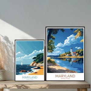 Affiche de voyage Maryland États-Unis - destinations emblématiques inspirées d'un mur unique - décoration d'intérieur moderne de Baltimore - cadeau parfait pour les amateurs de voyage