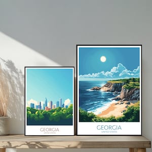 Poster de voyage de Géorgie aux États-Unis - destinations emblématiques inspirées d'un mur unique - décoration d'intérieur moderne d'Atlanta - cadeau parfait pour les amateurs de voyage