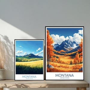 Poster de voyage Montana États-Unis - destinations emblématiques inspirées d'un mur unique - décoration d'intérieur moderne de Yellowstone - cadeau parfait pour les amateurs de voyage