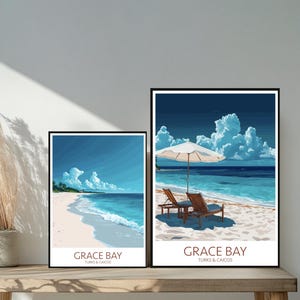 Poster de voyage sur la plage de Grace Bay - Destinations emblématiques inspirées d'un mur unique - Décoration d'intérieur moderne Turks et Caicos - Cadeau parfait pour les amateurs de voyage