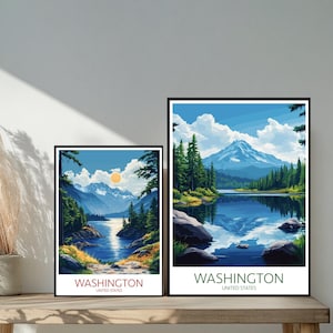 Poster de voyage Washington États-Unis - destinations emblématiques inspirées d'un mur unique - décoration d'intérieur moderne de Seattle - cadeau parfait pour les amateurs de voyage