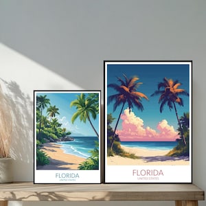 Poster de voyage Floride États-Unis - destinations emblématiques inspirées d'un mur unique - décoration d'intérieur moderne de Miami - cadeau parfait pour les amateurs de voyage