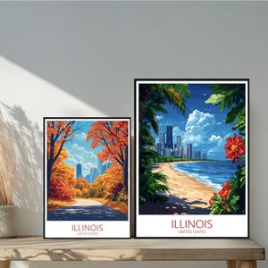 Poster de voyage de l'Illinois aux États-Unis - Destinations emblématiques inspirées d'un mur unique - Décoration d'intérieur moderne de Chicago États-Unis - Cadeau parfait pour les amateurs de voyage
