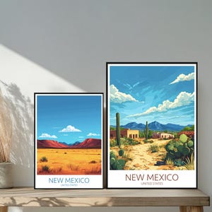 Poster de voyage Nouveau-Mexique États-Unis - Destinations emblématiques inspirées d'un mur unique - Décoration d'intérieur moderne et nature - Cadeau parfait pour les amateurs de voyage