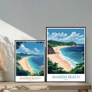 Poster de voyage sur la plage d'Aharen - Destinations emblématiques inspirées d'un mur unique - Décoration d'intérieur moderne de la mer d'Aharen, Japon - Cadeau parfait pour les amateurs de voyage
