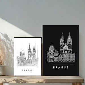 Prague Line Art Travel Poster Minimalist Black And White Old Town Wall Art Czech Republic Architecture Poster Elegant Home Decor