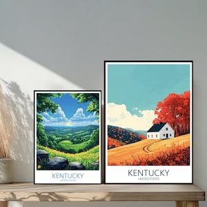 Poster de voyage du Kentucky aux États-Unis - destinations emblématiques uniques inspirées d'un mur - décoration d'intérieur moderne de Louisville - cadeau parfait pour les amateurs de voyage