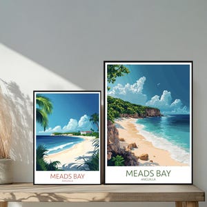 Poster de voyage sur la plage de Meads Bay - destinations emblématiques uniques inspirées d'un mur - décoration d'intérieur moderne des Caraïbes d'Anguilla - cadeau parfait pour les amateurs de voyage