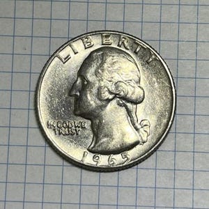 1965 Washington Quarter • First Clad Composition • Philadelphia No Mint Mark • Circulated Historic US Coin • 5.67g • Free USPS Shipping