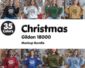 Gildan 18000 Sweatshirt Christmas Mockup Bundle | Gildan 18000 Crewneck Mock-up | Real Model Holiday Mock | Cozy Casual Christmas Aesthetic