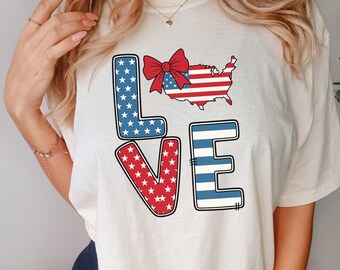 Patriotic Bow USA Map Tee: Comfort Colors 4th of July Shirt