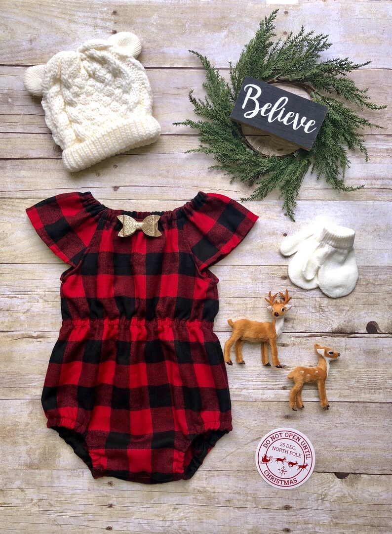 Christmas outfit toddler infant girl Buffalo plaid red Etsy