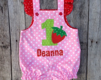 Berry First Birthday Pink Bubble Romper - Strawberry First Birthday