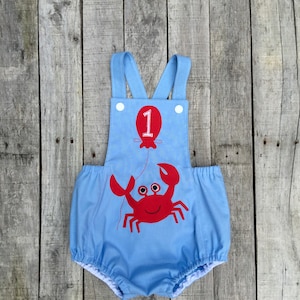 Under The Sea Crab  First Birthday Sunsuit.
