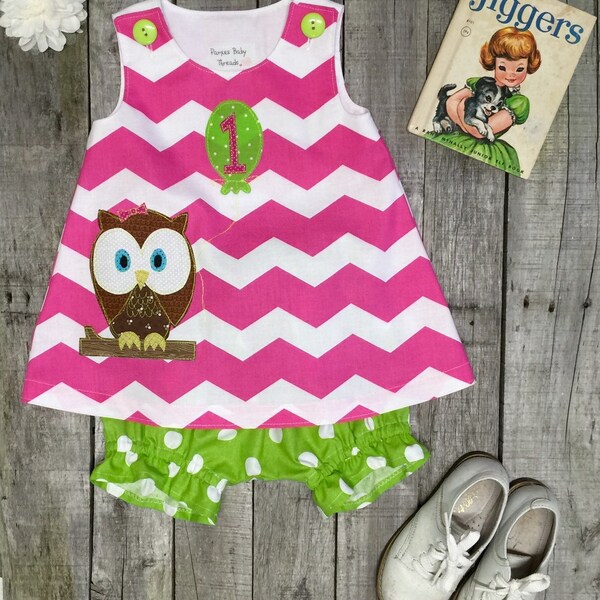 Look Whoo's Turning 1 Owl First Birthday dress and bloomers