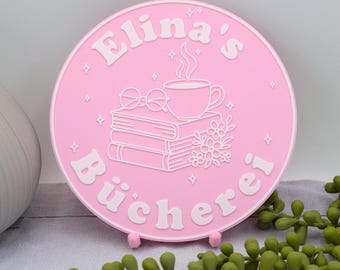 Bibliotheksschild, personalisierbares Bücherregalschild mit Name, Bibliotheksbuchecke, Bookish Home Decor, Geschenke für Leser Buchliebhaber
