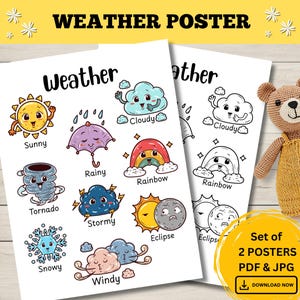 Póster del tiempo para niños, imprimible, educativo, para colorear, para guardería, Montessori, para colorear, regalo