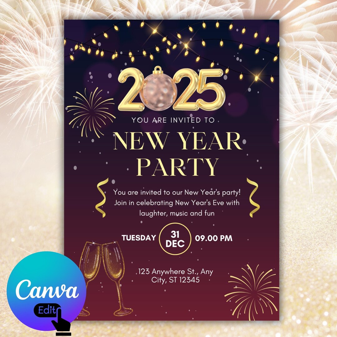 Editable New Years Eve Party Invitation, New Year Invitation Canva ...