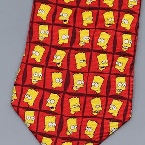 Vintage 1998 Bart Simpson Expressions Tie – Red Grids by Duke