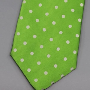 Vintage René Lezard Silk Tie – Lime Green with White Polka Dots