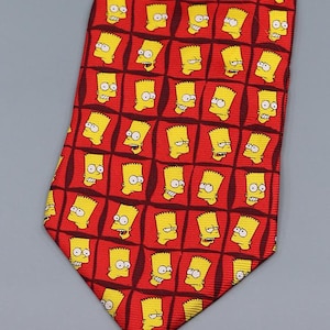 Vintage 1998 Bart Simpson Expressions Tie – Red Grids by Duke