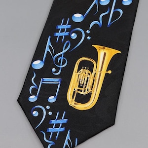 Black Music Tie with Tubas and Notes – Creole Novelty Necktie