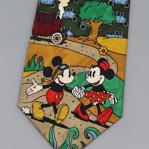 Vintage Mickey Mouse Minnie Disney Tie – Mickey Unlimited 90s Cartoon Necktie, Retro Novelty Car Print Polyester Men’s Gift