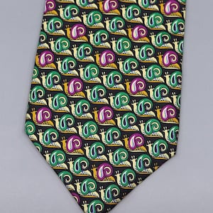 Vintage Guy Laroche Snail Pattern Silk Tie – Whimsical 90s Novelty Necktie