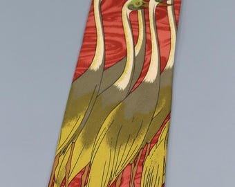 Vintage Hugo Boss Tie with Cranes – Elegant Nature Print Made in Italy