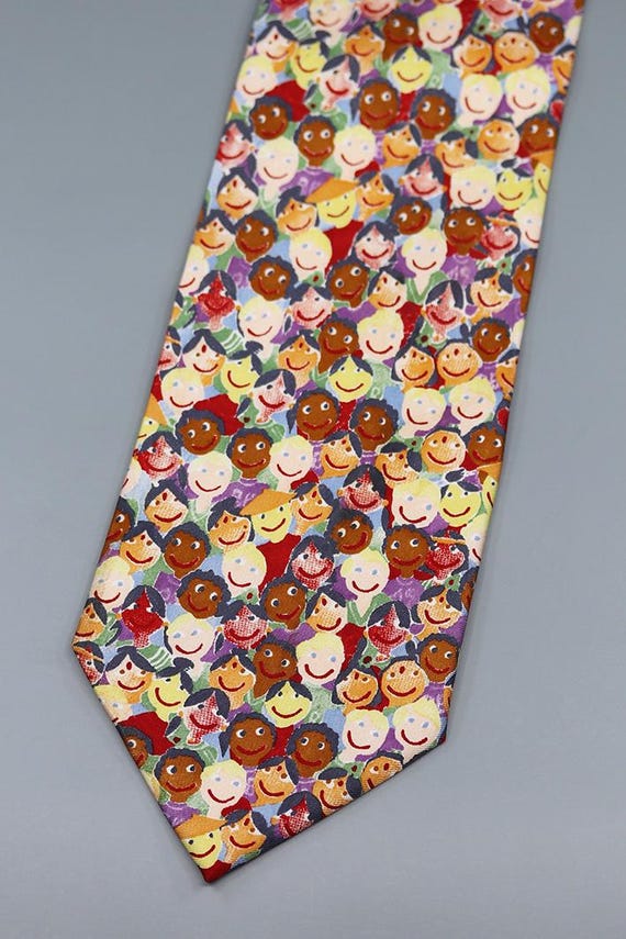 Save the Children Tie with Colorful Smiling Faces Print