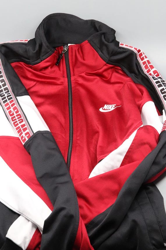 Vintage Nike Zip up Sweatshirt 90s Red Black Colorblock Pullover