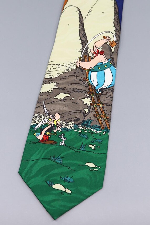 Vintage Asterix & Obelix Necktie: 1994 Comic Character Polyester