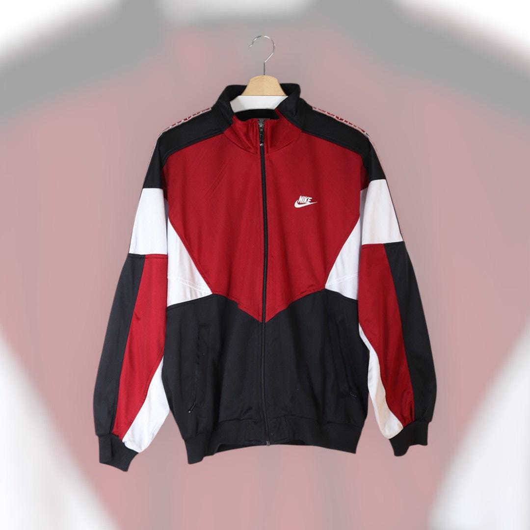 Vintage Nike Zip up Sweatshirt 90s Red Black Colorblock Pullover