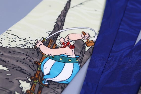 Vintage Asterix & Obelix Necktie: 1994 Comic Character Polyester