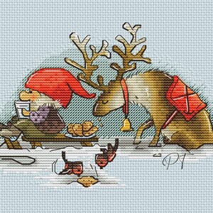 Santa, Christmas, deer, Rudolph, cookie, winter, embroidery, needlework, cross stitch, hobby, handmade