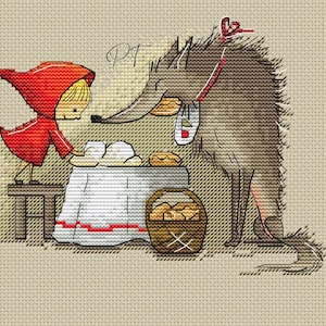 Little Red Riding Hood, coquette, wolf, pies, fairy tale, cute, embroidery, needlework, cross stitch, hobby, handmade